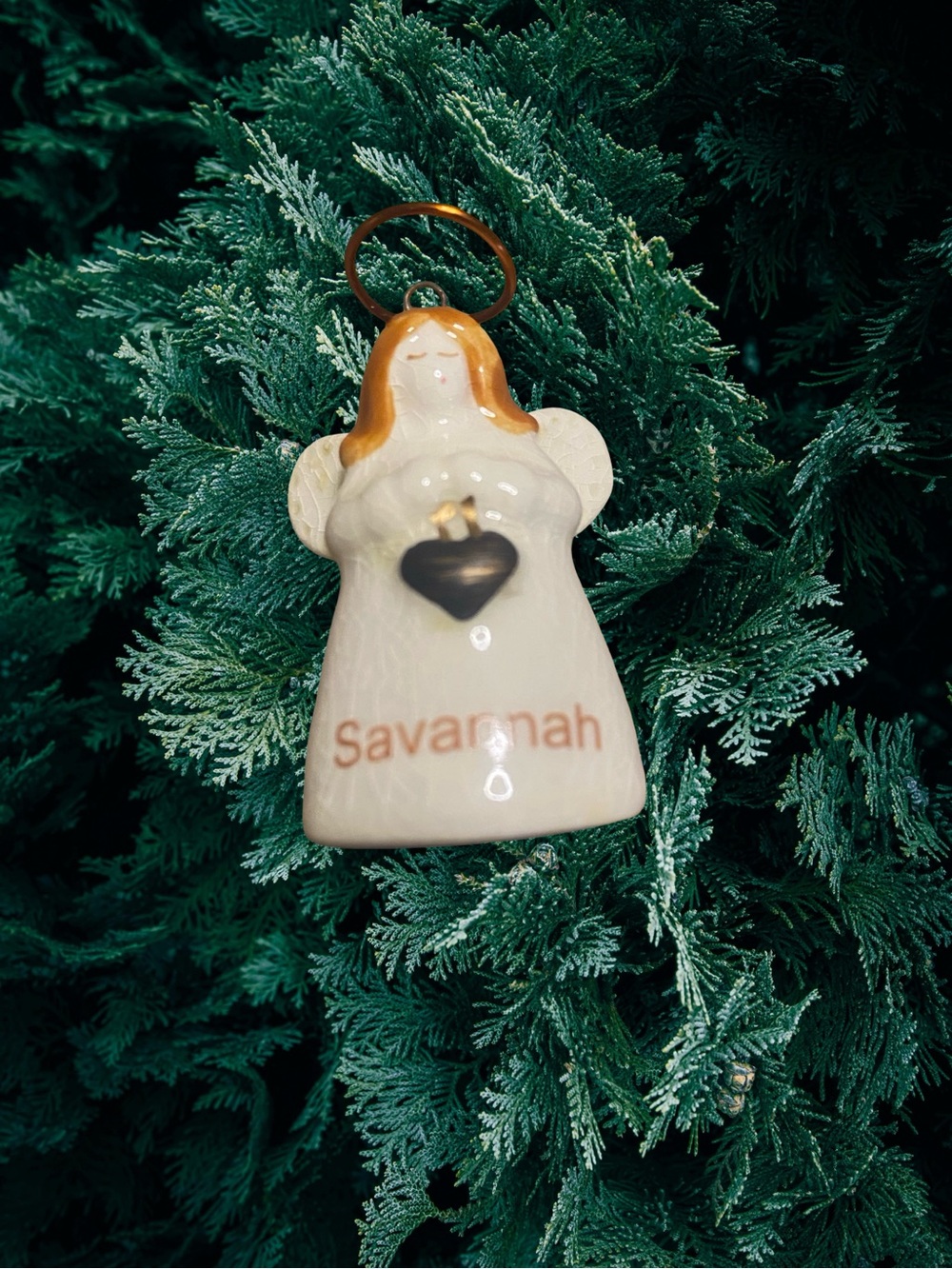 Personalized 'Savannah' Ceramic Angel Ornament - White & Gold